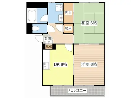Kハイツ南彦根(2DK/1階)の間取り写真