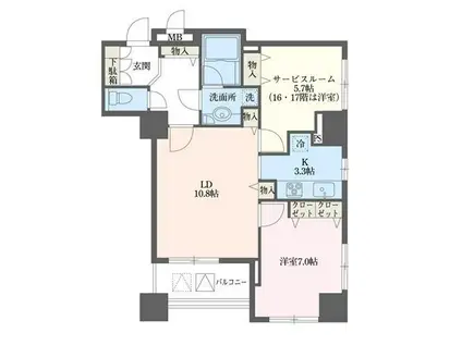 ドゥーエ横浜駅前(1SLDK/13階)の間取り写真
