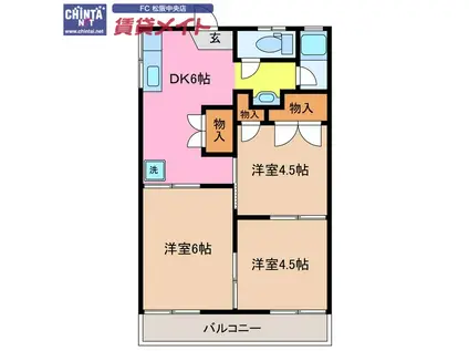 ユーローハイツ(3DK/2階)の間取り写真