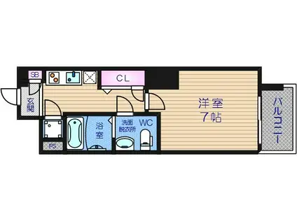 アドバンス上町台ラシュレ(1K/12階)の間取り写真