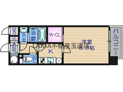 オーパスグラン谷町(1K/4階)の間取り写真