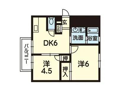 SG 下南部(2DK/2階)の間取り写真