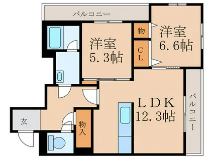 レスポワールK・H(2LDK/2階)の間取り写真