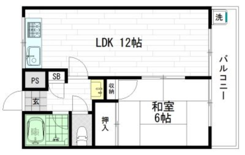 長谷川ハイツ(1LDK/4階)の間取り写真
