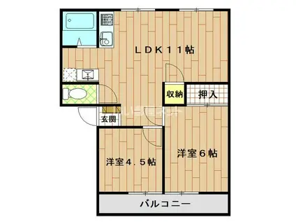 内谷ハイツA棟(2DK/2階)の間取り写真
