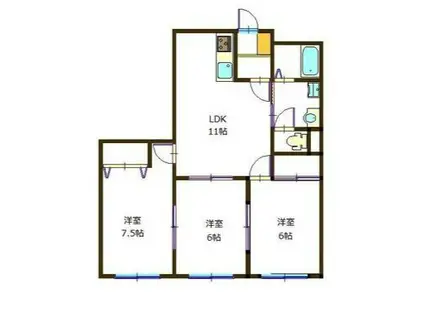 クレセント道三(3LDK/3階)の間取り写真