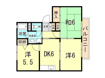 エクセレント西明石 A・B棟(3DK/2階)の間取り写真