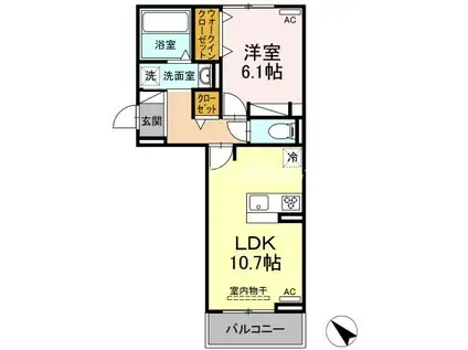 ハイ サリックス(1LDK/2階)の間取り写真