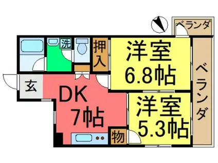 フレグラント宮元(2DK/3階)の間取り写真