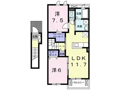 ヒルサイド レジデンス(2LDK/2階)の間取り写真