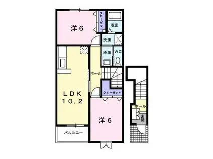 アステリアB(2LDK/2階)の間取り写真