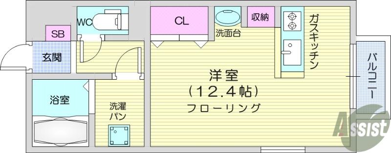 サニープレイス山手町Ⅱ(ワンルーム/2階)の間取り写真