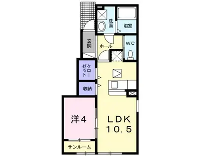 ナミールII(1LDK/1階)の間取り写真