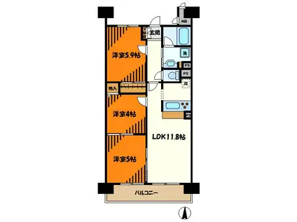 ピエス綱島(3LDK/1階)の間取り写真