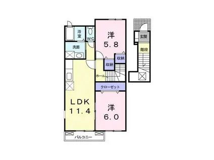 ブルースカイライン サウス(2LDK/2階)の間取り写真