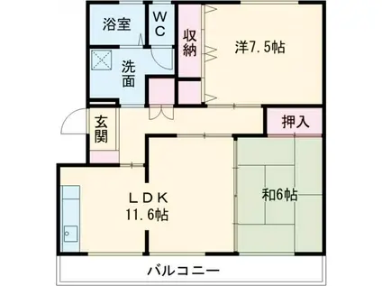 ビュークレスト高良内(2LDK/1階)の間取り写真