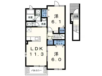 ハナミヅキ(2LDK/2階)の間取り写真