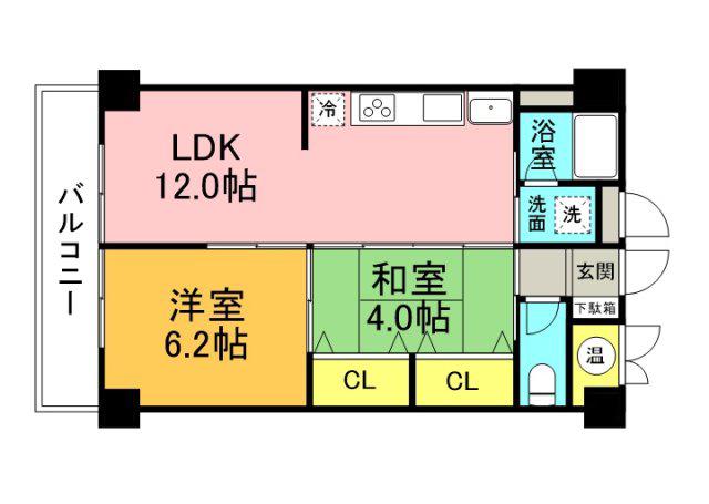 幟町熊本ビル(2LDK/4階)の間取り写真