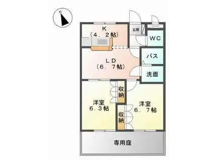 ルーエンビレッジB(2LDK/1階)の間取り写真