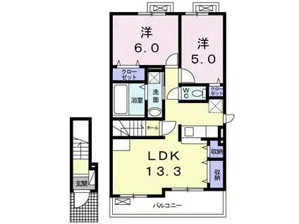 ラ・コンフォート東松島II(2LDK/2階)の間取り写真