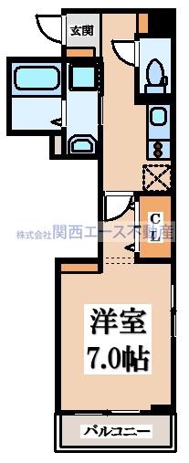 NICEWELL 鴻池(1K/1階)の間取り写真