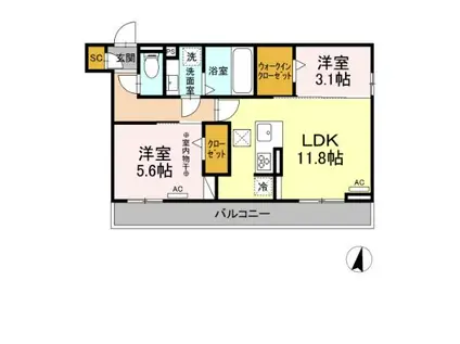 リヴィエール(2LDK/1階)の間取り写真