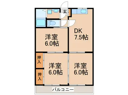 カーリクII(3DK/2階)の間取り写真