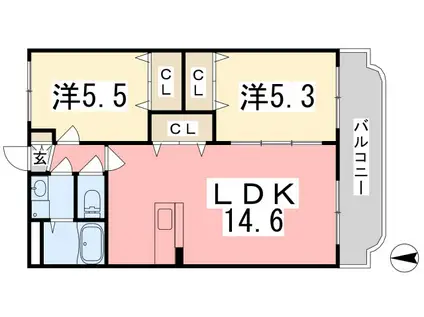 エスペランス姫路(2LDK/2階)の間取り写真