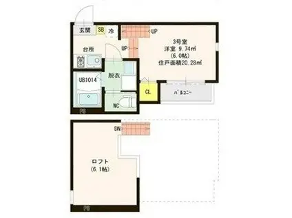 プレミアムテラス千代県庁口(1K/1階)の間取り写真