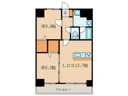 THE SQUARE PLATINAM RESIDENCE(2LDK/7階)の間取り写真