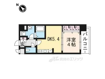 ベラジオ京都一乗寺Ⅱ(1DK/5階)の間取り写真