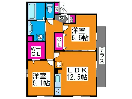 東山ヒルズI(2LDK/1階)の間取り写真