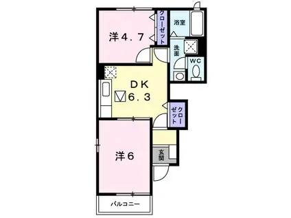 ラ・フェスタA(2DK/1階)の間取り写真