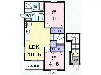 アンソレイエB(2LDK/2階)の間取り写真