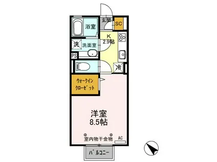 D-ROOMデュナミスII205(1K/2階)の間取り写真