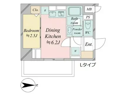 ドゥーエ王子神谷(1DK/10階)の間取り写真