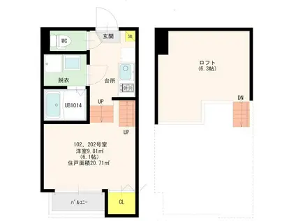 メゾンシャドール西片江(1K/1階)の間取り写真