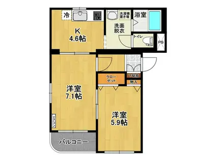 シャルムB(2K/2階)の間取り写真