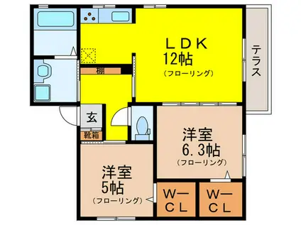 ディアス常光(2LDK/1階)の間取り写真