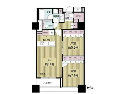 ザ湾岸タワーレックスガーデン(2LDK/20階)の間取り写真