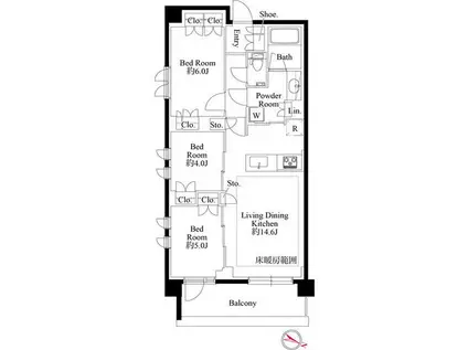 レジデンス市ヶ谷(2SLDK/4階)の間取り写真