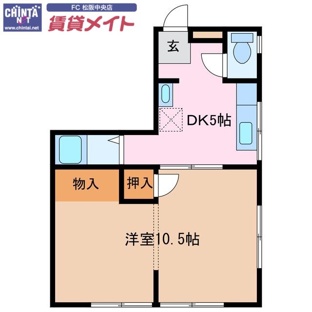 第二伊勢中川ハイツ(1DK/2階)の間取り写真