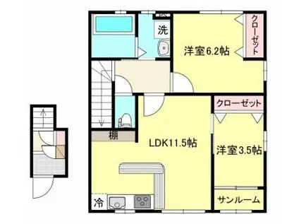 ヒルズソレイユ(2LDK/2階)の間取り写真