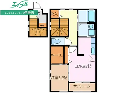 ボワ・リジエール B(1LDK/2階)の間取り写真