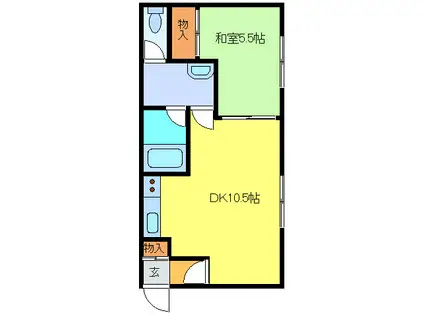 ツインハウス弐番館(1DK/2階)の間取り写真