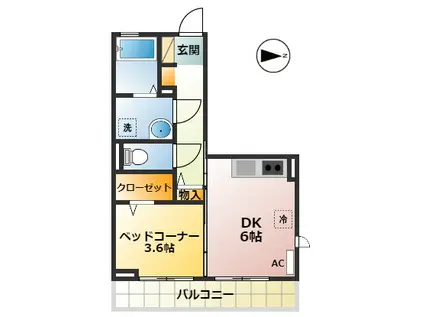 ヴィグノーブル上石神井(1DK/2階)の間取り写真