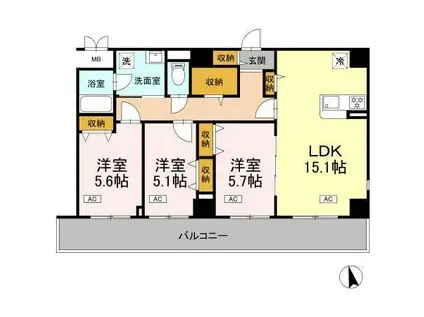カスタリア西船橋II(3LDK/2階)の間取り写真