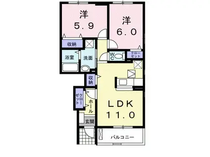 アルカンシェル(2LDK/1階)の間取り写真