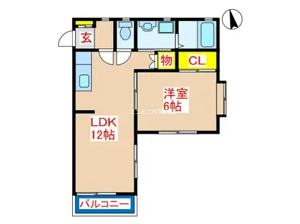 リヴァレイン(1LDK/2階)の間取り写真