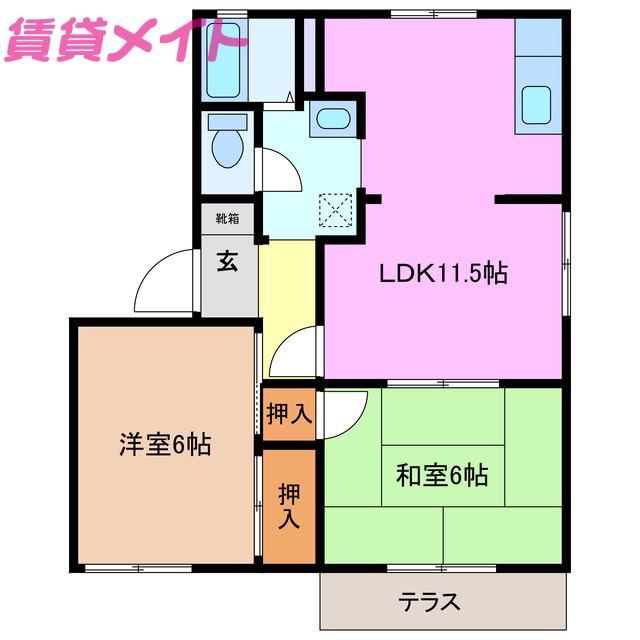 Kポイント B棟(2LDK/1階)の間取り写真